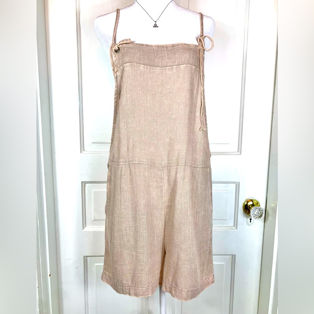 Zenana Ash Mocha Washed Linen Knot Strap Rompers - NWT - Pockets